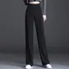 Pantalones de pierna ancha fluidos de estilo nuevo para mujer Verano 2026, de cintura alta, pierna recta negra, holgados, para traje casual