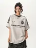 Camiseta Oversized Solta Gola Redonda Estilo Europeu com Três Listras Unissex Manga Curta Marca Tendência Retro Americana Top Pesado Manga Meia-Manga Verão