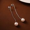Estrella Mismo Estilo Estilo Francés Estilo Suave Aretes de Perlas de Zirconia Aretes Largos para Mujer Sin Agujeros en las Orejas Aretes de Bobina de Mosquito