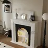 Gabinete Decorativo de Chimenea Estilo Retro Americano, Gabinete de Almacenamiento Texturizado Blanco y Negro, Gabinete de Entrada para Sala de Estar Estilo Francés con Luces, Gabinete Lateral Artístico