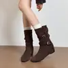Botas de Caballero con Hebilla y Punta Redonda Estilo Coreano para Mujer 2026 Otoño/Invierno Nueva Llegada Diseño de Nicho Botas de Moda Retro sin Cordones a Media Pantorrilla