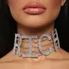 Gargantilla con diamantes de imitación de grandes marcas europeas y americanas, collar personalizado con letras en inglés RICH, collar de moda multicapa estilo hip hop.