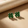 Colar de Trevo de Quatro Folhas Cravejado com Diamantes Popular Transfronteiriço para Mulheres, Corrente de Clavícula e Conjunto de Brincos Versátil de Novo Estilo de Moda de Luxo Leve, Não Desbota