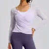 Novo Conjunto de Duas Peças com Alças e Manga Longa em Renda com Bojo Roupa de Yoga Blusa Respirável Modeladora Top Esportivo para Mulheres