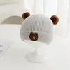 Gorro de Oso 3D de Dibujos Animados, Bonito Gorro de Punto con Borde Rizado, Versátil Estilo Coreano para Otoño e Invierno, Cálido y Resistente al Frío