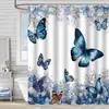 Cortina de Ducha de Tela Impermeable Resistente al Moho con Estampado Digital de Mariposas de Amazon para Baño, Partición de Tela para Ducha, Sin Perforaciones