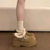 Sapatos Birkenstock com Sola Grossa, Aumentadores de Altura, Aveludados por Dentro, Espessos, Totalmente Fechados, Femininos, Novo Estilo 2026, Sapatos de Algodão com Pelo para Inverno, Botas de Neve, Mocassins