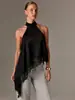Nuevo Top Sexy de Encaje con Cuello Halter y Dobladillo Irregular, Espalda Descubierta, Color Sólido, Adelgazante, Camisola Versátil