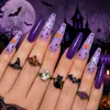 WM-67 Morado Flash Fantasma Puntas de Uña Largas en Forma de T Calabaza Fantasma de Dibujos Animados de Halloween Estrella 24 Piezas Uñas Portátiles Venta al por Mayor