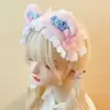 Diadema de Caramelo de Peluche Oso Hecho a Mano Original con Orejas de Animal Lolita Encaje Volantes Bnt Rosa Azul Encaje