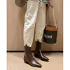 Primer Encuentro con Botines Británicos de Punta Fina para Mujer, Botas Martin de Otoño e Invierno, Botas Vaqueras Western de Tacón Grueso con Punta Cuadrada Pequeña y Corte en V