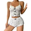 Nuevo Conjunto de Pijama Sexy de Costilla con Estampado de Pestañas en Forma de Corazón, Moda Europea y Americana de Venta Caliente para Mujer
