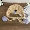 Chapéu de Tricô Artesanal DIY Koala com Nariz Grande Fofo Proteção de Orelha Feminina Outono e Inverno À Prova de Frio Pacote de Material para Chapéu de Lã