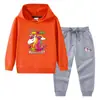 Nova coleção primavera e outono 2023 roupas infantis transfronteiriças conjunto de duas peças com moletom com capuz e calça infantil terno de algodão de manga longa para bebê