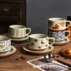 Juego de Taza y Platillo de Café Retro de Alta Gama, Taza Creativa de Gres para Arte Latte, Taza Exquisita de Alta Gama para el Hogar