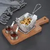 Novo Rack de Madeira para Batatas Fritas, Recipiente Criativo Estilo Americano para Frango Frito, Conjunto de Pratos Estilo Ocidental em Madeira de Acácia