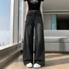 Jeans de Pierna Ancha Estilo Americano Negro y Gris para Mujer Otoño 2026 Nuevos de Cintura Alta Sueltos Adelgazantes Tallas Grandes Rectos Hasta el Suelo