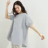 Lanterna Japonesa Nova de Verão Manga Curta Waffled Solto Cor Sólida Base Arredondada Casual Gola Redonda Camiseta
