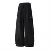 Calça de Moletom Masculina Han Lu Estilo Outono Perna Reta Modelagem Solta Texturizada Resistente com Bordado Color Block.