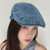 [Denim Genial] estilo curtido retro Gorra de mezclilla de ala hacia adelante ajustable circunferencia de cabeza grande moda versátil gorra tendencia