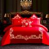 Venta al por mayor del fabricante Elegante Juego de Bordado para Boda de Cuatro Piezas Set de Cama de Boda Rojo de Algodón Puro de 100 Hilos Juego de Varias Piezas