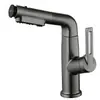 Torneira de Cozinha Extensível em Latão Controle Duplo Quente e Frio Torneira de Pia Pulverizador Retrátil Cinza Gunmetal Galvanizado