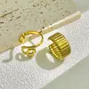 Anillo de Acero Inoxidable Geométrico Abierto con Forma de Corazón Dorado Estilo Ins Europeo y Americano Diseño Retro Joyería para Mujer