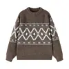 Suéter Masculino Mu Qiu 2026 Outono/Inverno Novo, Tricô de Lã Mesclada Colorida Fair Isle para Homens, Solto, Quente, Tricô