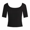 Camiseta curta de manga curta para mulheres, gola U, manga média, ombro normal, peso 260g, rayon, para atacado transfronteiriço, verão, corte justo e emagrecedor