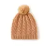 Cachemira Otoño e Invierno 2025 Nuevo Sombrero de Punto Casual de Moda Grueso Cálido de Color Sólido Elegante con Bola de Pelo Retorcida para Mujer