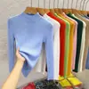 Camisola Feminina de Gola Semi-Alta Camada Base Outono Inverno Nova Versátil Fina Tricotada Camisola Slim-Fit Roupa Íntima Top