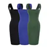 2608-26 Estilo Verano Europeo y Americano Ajustado Cuadrado Acolchado Sin Mangas Sexy Abertura Trasera Sin Tirantes Vestido Falda Corta