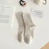 Calcetines de punto de doble aguja con punta para mujer, de media pantorrilla, para otoño e invierno, sencillos y versátiles, estilo japonés casual, calcetines largos de algodón holgados de moda para estudiantes