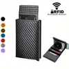 Fibra de carbono RFID escova antirroubo automático porta-cartão pop-up ultra-fino cartão de crédito metal titular do cartão carteira masculina multi-cartão