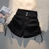 Shorts Jeans com cadarço e amarração feminino verão cintura alta afina modelo justo stretch grupo feminino Hot girl ultra curto hot pants moda