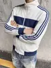 Marca Americana Moderna Branca Listras Três Cores Gola Alta Moletom para Homens e Mulheres Outono Inicial Fino Design de Casal Cardigan Jaqueta