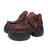 Sapatos femininos vintage de couro legítimo 2024 outono e inverno novo estilo camada superior plataforma de couro de vaca sola grossa sola macia sapatos de pão sapatos de cano alto de camada única