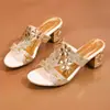Sandalias de verano para mujer de talla grande, transfronterizas europeas y americanas, nuevas, sexys y a la moda, con punta abierta, pedrería y tacón alto