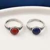 Anillo de Plata de Ley 990 Plata Pura Anillo de Trigo Vintage Desgastado Ajustable Lapis Lázuli Ámbar Anillo de Ágata Roja del Sur