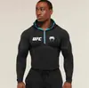 Camiseta con Capucha para Hombre de Fitness de Co-Marca UFC, Alta Elasticidad, Secado Rápido, Adelgazante, para Gimnasio, Entrenamiento de Levantamiento de Pesas y Carrera, Manga Larga