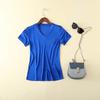 Tangge Nova Seda Malha Manga Curta Camiseta Feminina Base Camisa Moda Decote V Seda Amoreira Top Feminino