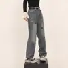 Jeans de Pierna Recta Bordados Estilo Retro Americano High Street Ligeramente Amplios para Hombres y Mujeres Tendencia Pimp Guapo Streetwear Hip Hop Casual Pantalones Largos