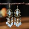 Aretes de Borla Bohemios Transfronterizos Yunnan Lijiang Dali Vacaciones Retro Cristal Borla Étnico Estilo Aretes para Mujer