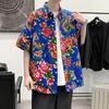 Camisa Casual Masculina Grande Tamanho Estilo Hong Kong Floral Nordeste Camisa Solta Estilo Japonês