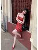 Vestido de tirantes floral rojo, Atuendo de alienación veraniego, Elegante y femenino, Aspecto que reduce la edad y estiliza la cintura, Falda de línea A