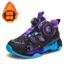 Atacado de Fábrica Inverno Outdoor Superfície de Couro com Veludo Plus Sapatos de Basquete Infantis Quentes Antiderrapantes Sola Grossa Modernos Versáteis Sapatos de Botão