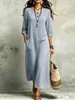 Comércio exterior transfronteiriço Amazon vestido longo vintage boêmio com mangas dobráveis, bolsos grandes, vestido casual feminino de corte solto