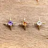 Pendientes de Titanio Aleación de Titanio F136 Cuadrado Dorado Circonita Estrella de Cuatro Puntas G23 Titanio Rosca Interna Circonita Labio Stud Lengua Stud Joyería para Piercing