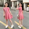 Vestido Camiseta Casual de Verano para Niña, Nuevo, Adelgazante en la Cintura con Lazo, Manga Corta, Línea A para Niños Pequeños