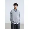Suéter Retro Americano Sencillo de Color Sólido con Cuello Alto para Hombres y Mujeres Estilo Pareja Estilo Old Money Cálido Casual Punto con Doble Cremallera